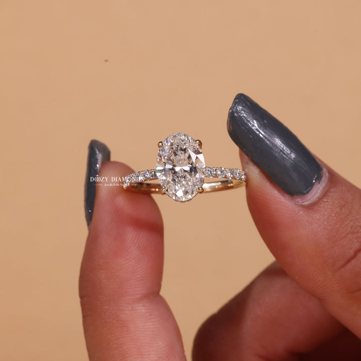 2.50CT-3.50CT Oval Cut E/VS2 Lab Grown Hidden Halo Diamond Engagement Ring