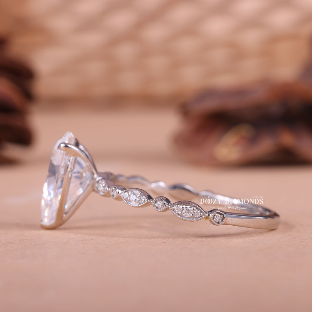 2.50CT-3.50CT Pear E/VS1 Lab Created Diamond Vintage Pave Engagement Ring