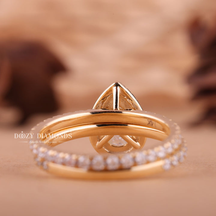 1.50CT Pear F-VS Lab Grown Diamond Halo Wedding Ring With Eternity Band
