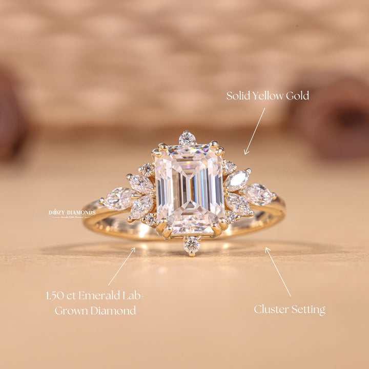 1.50CT-2.50CT Emerald Cut E/VS1 Lab Grown Diamond Cluster Engagement Ring