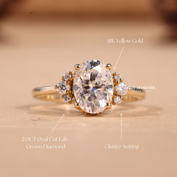 2.0CT-3.0CT Oval E/VS2 Lab Grown Vintage Cluster Diamond Engagement Ring