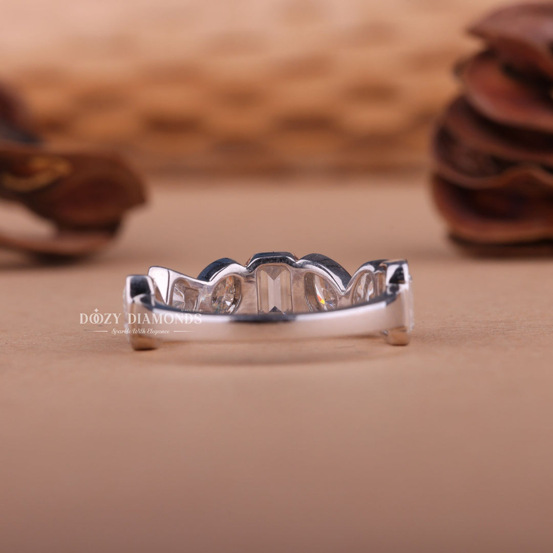 Bezel Set Mix Shape EF/VVS Diamond Lab Grown Half Eternity Wedding Band
