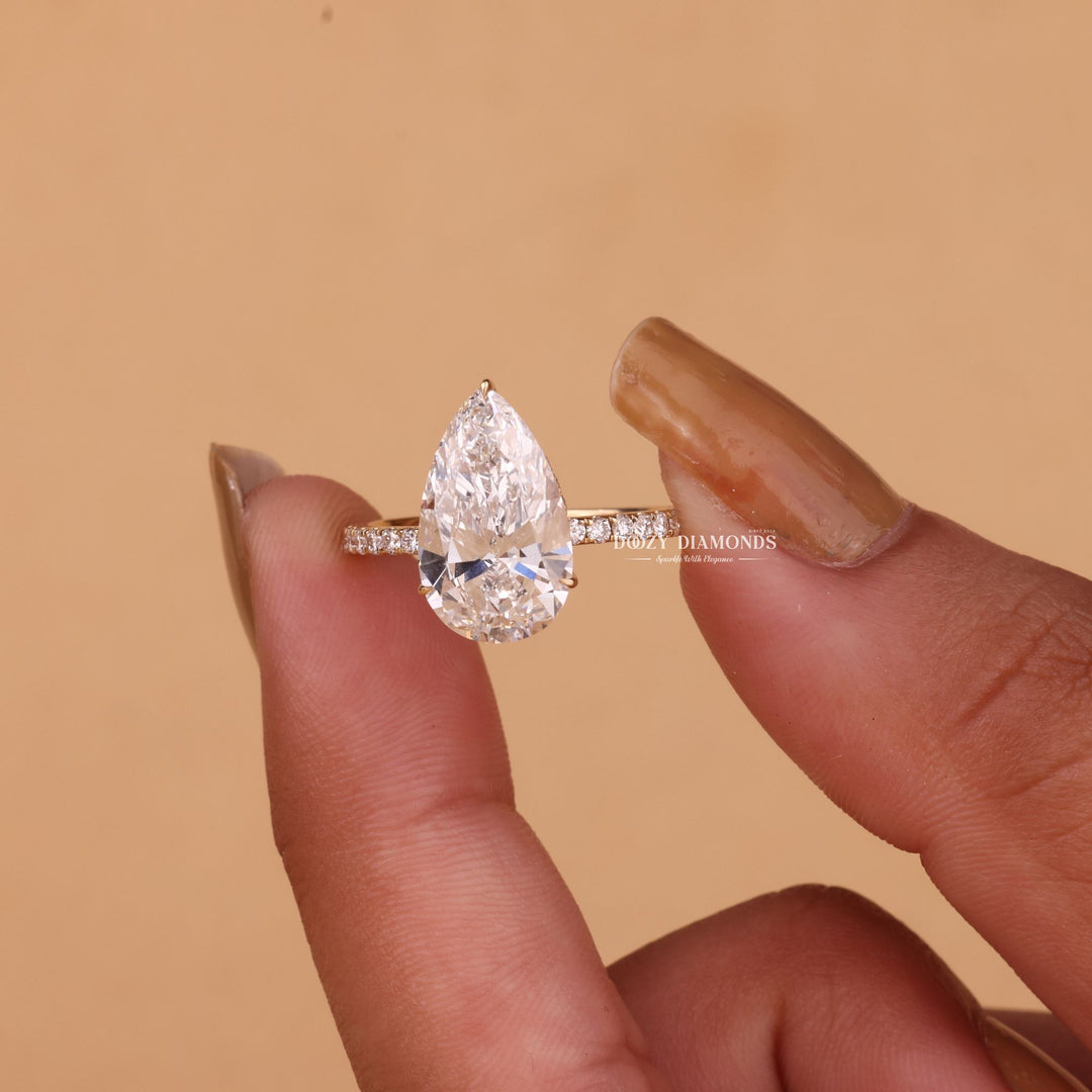 3.50CT-4.50CT Pear Cut E/VS2 Lab Grown Diamond Hidden Halo Engagement Ring