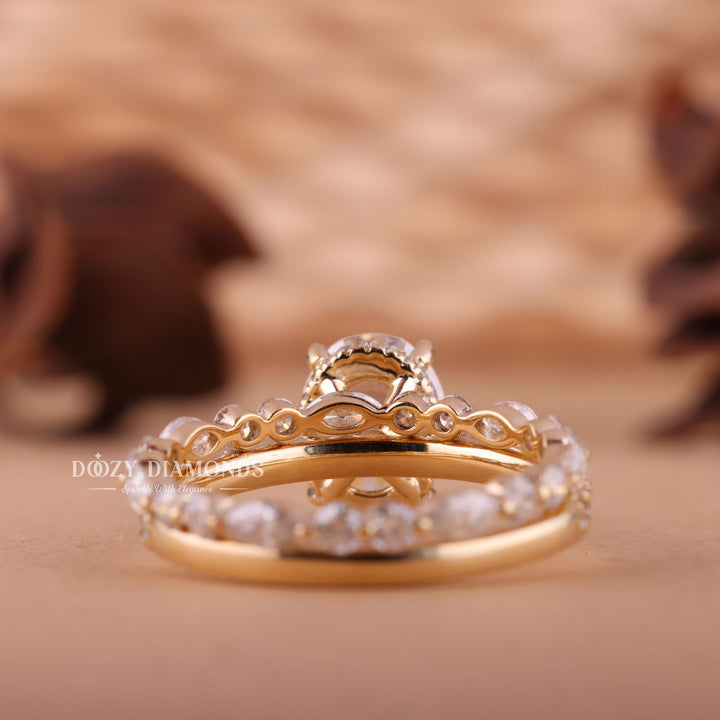 1.50CT Oval F-VS Lab Grown Diamond Hidden Halo Bridal Ring Set