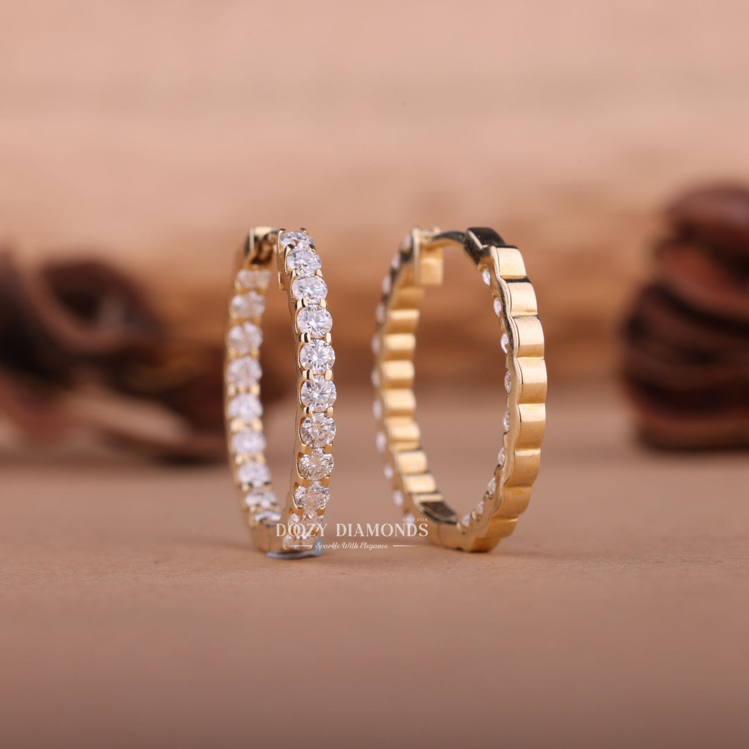 Round EF-VS2 Lab-Grown Diamond Hoops Earrings in 18k Yellow Gold