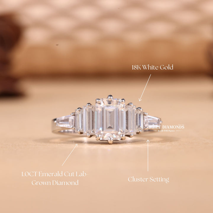 1.0CT-2.0CT Emerald EF/VS1 Lab Grown Diamond Cluster Engagement Ring