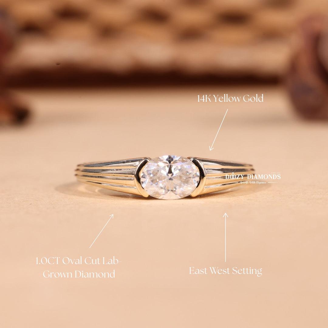 0.50CT-1.50CT East West Oval F/VS2 Lab Grown Diamond Engagement Ring