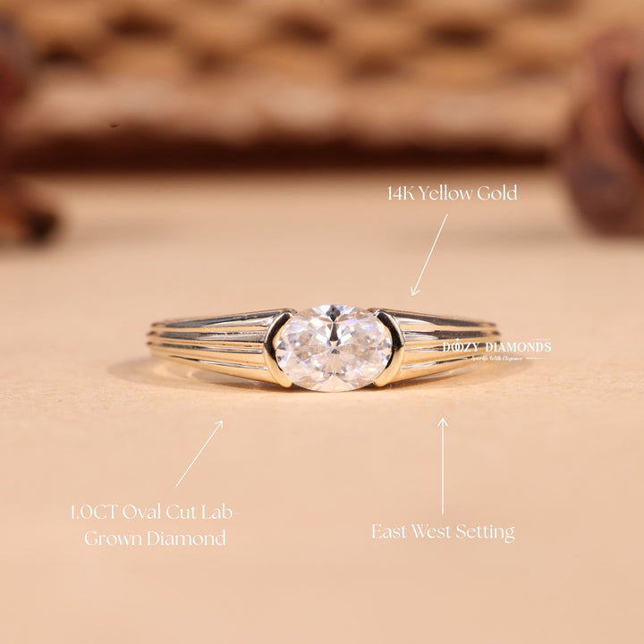 0.50CT-1.50CT East West Oval F/VS2 Lab Grown Diamond Engagement Ring