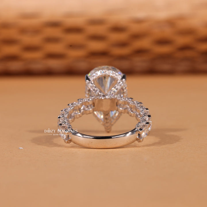5.0CT-7.0CT Pear F/VS2 Lab Grown Diamond Pave Engagement Ring