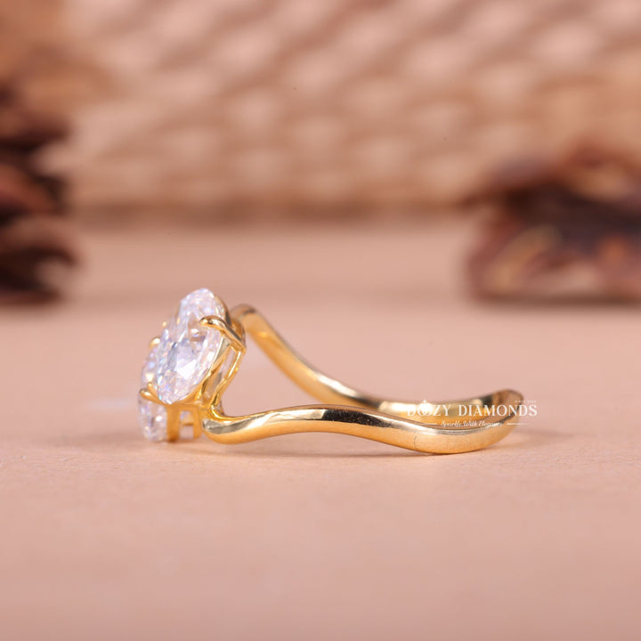 Elongated Oval & Cushion Cut Lab Grown E/VS2 Two Stone Engagement Ring