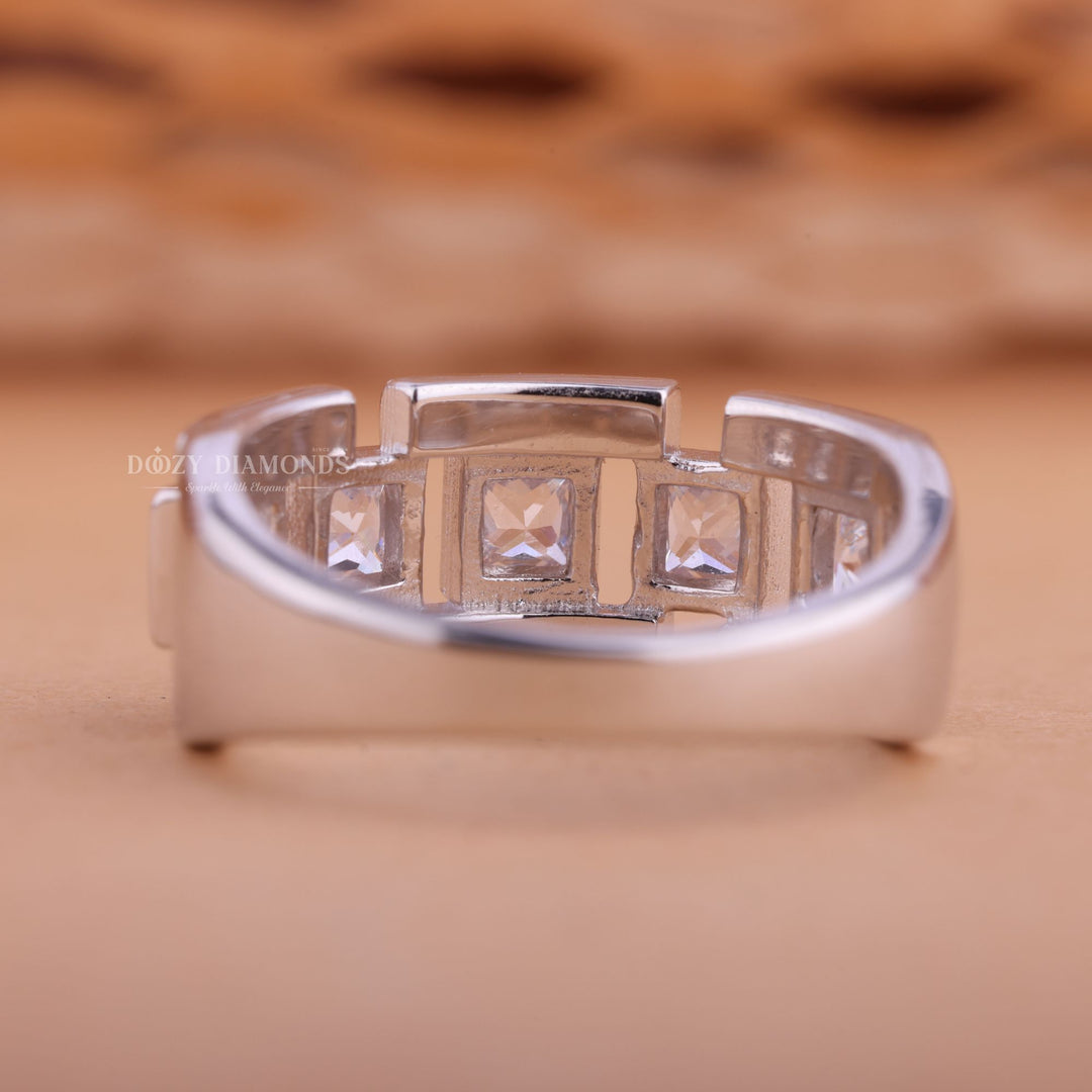 Princess & Round Diamond CVD EF/VVS Unique Brick Wedding Band