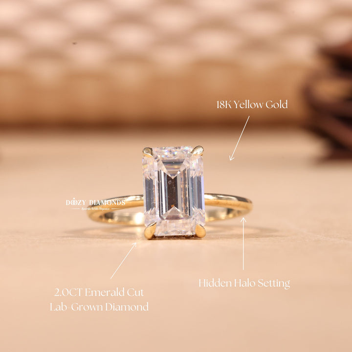 3.0CT-4.0CT Emerald Cut FE/VS2 Lab Grown Hidden Halo Engagement Ring