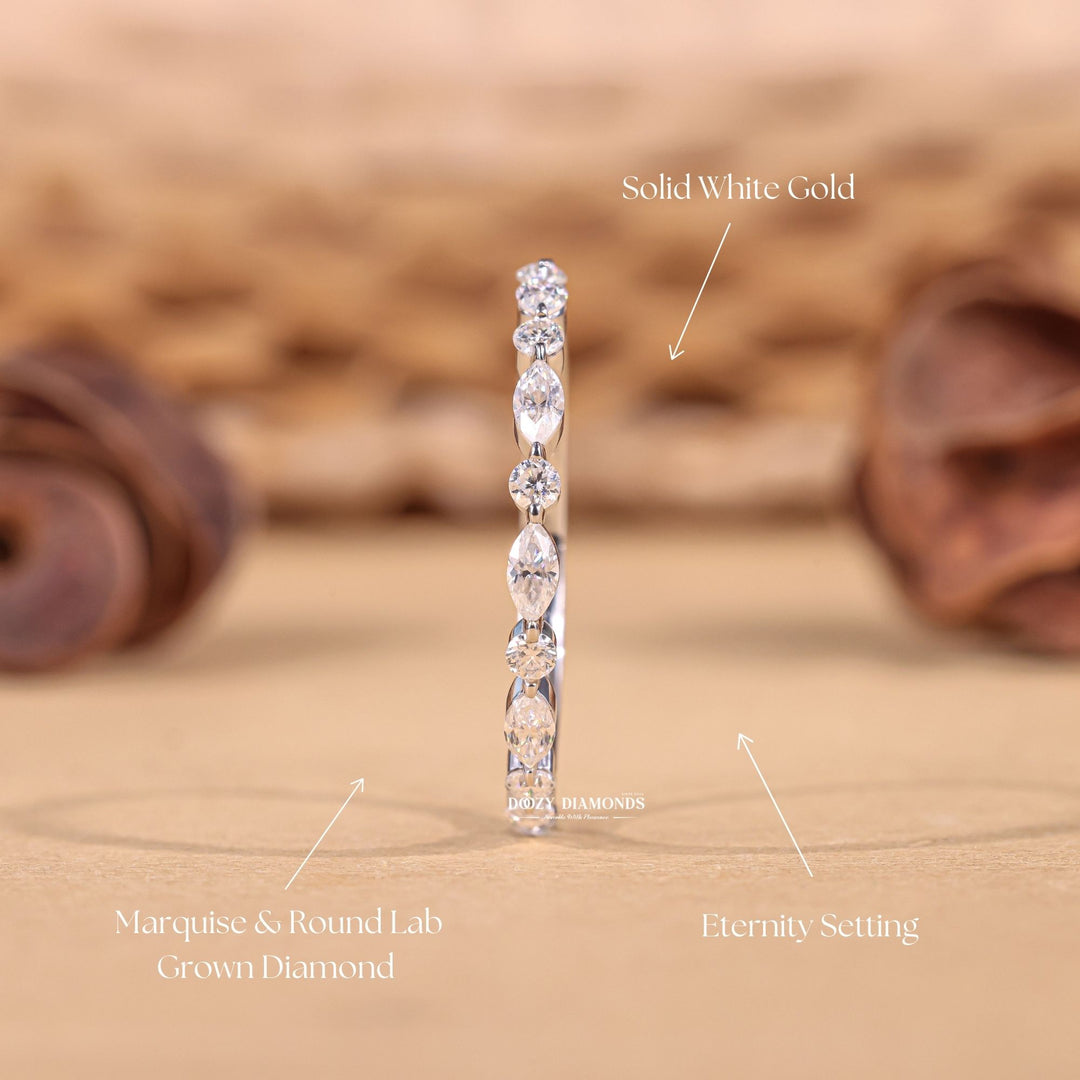 Round & Marquise Cut Lab Grown Diamond EF/VVS Half Eternity Stacking Band
