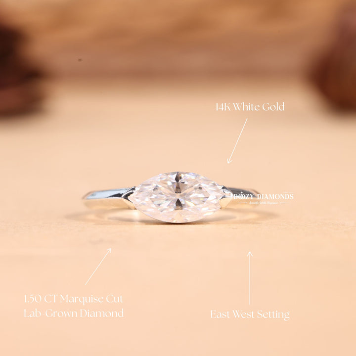 1.0CT-2.0CT East West Marquise Cut F/VS2 Lab Grown Diamond Engagement Ring