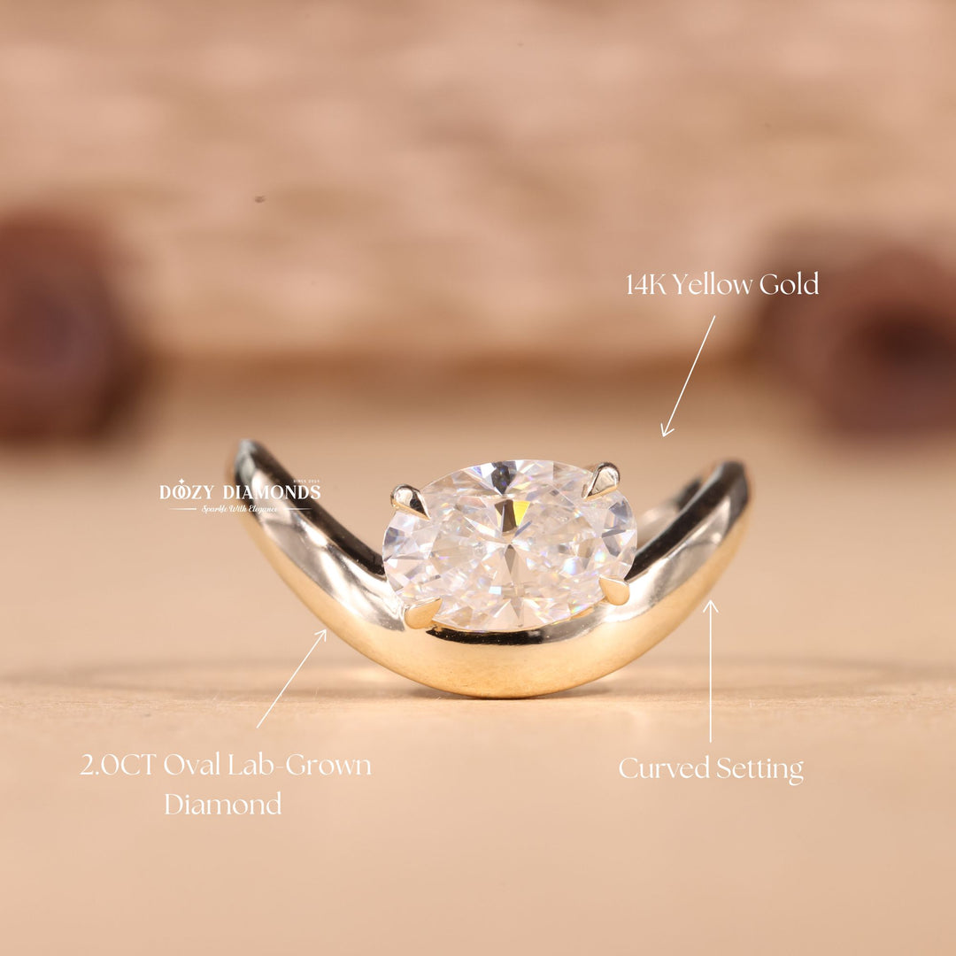 2.0CT-3.0CT Oval Cut E/VS1 Lab Grown Diamond U Shape Curved Engagement Ring