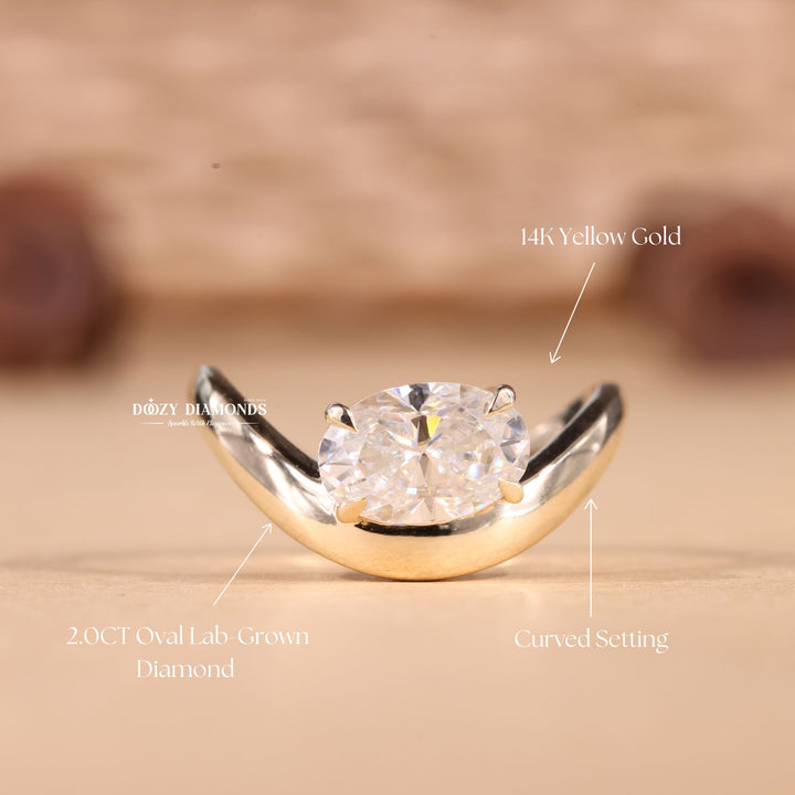 2.0CT-3.0CT Oval Cut E/VS1 Lab Grown Diamond U Shape Curved Engagement Ring