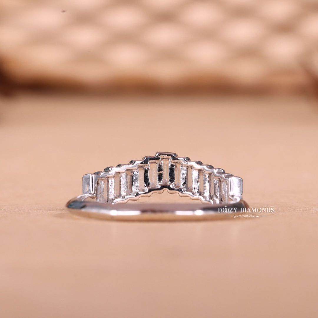 Baguette Cut Lab Grown Diamond EF/VVS Curved Wedding Band for Women