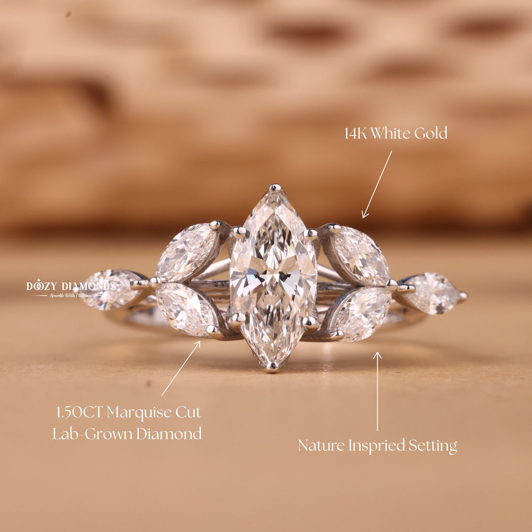 1.0CT-2.0CT Marquise Cut F/VS2 Lab Grown Cluster Diamond Engagement Ring