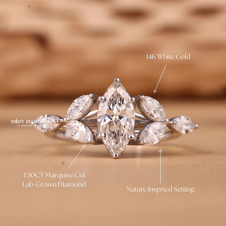 1.0CT-2.0CT Marquise Cut F/VS2 Lab Grown Cluster Diamond Engagement Ring