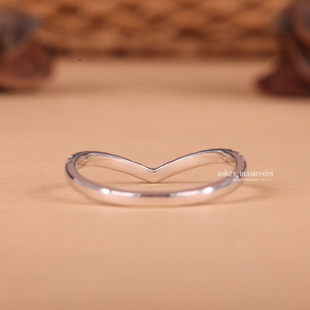 Round Lab Grown Diamond EF/VVS Curved Wedding Band in 14K White Gold