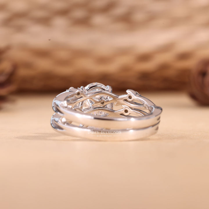 2.50CT Oval Cut EF-VS2 Lab Grown Twig Engagement Ring with Stacking Wedding Band