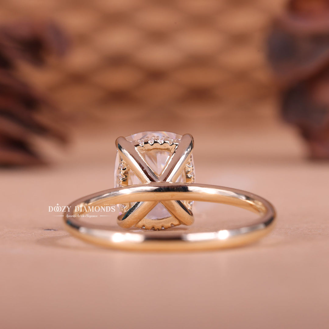 2.50CT-3.50CT Elongated Cushion E/VS1 Lab Created Hidden Halo Engagement Ring