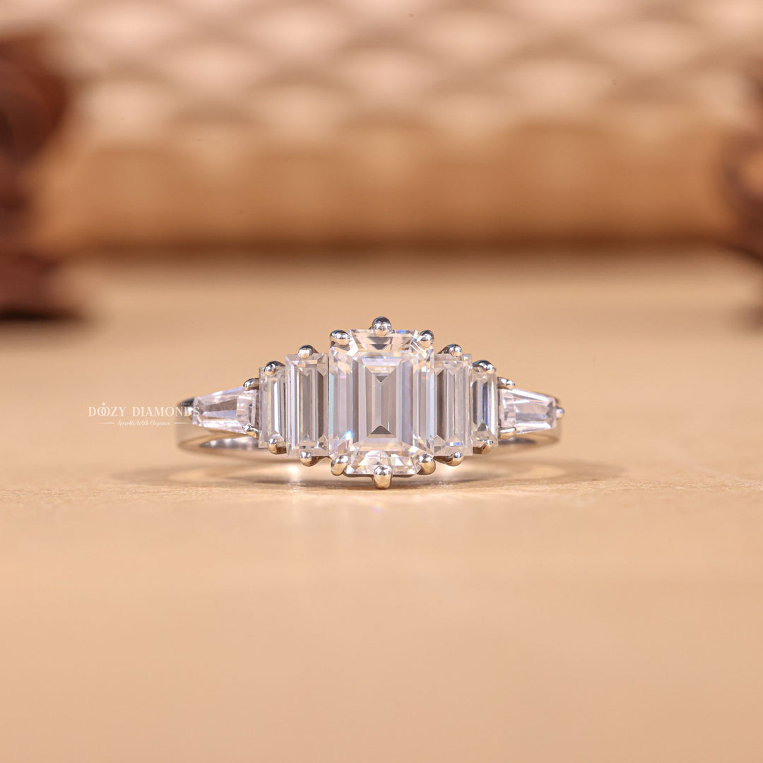 1.0CT-2.0CT Emerald EF/VS1 Lab Grown Diamond Cluster Engagement Ring
