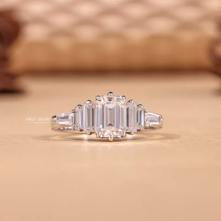 1.0CT-2.0CT Emerald EF/VS1 Lab Grown Diamond Cluster Engagement Ring