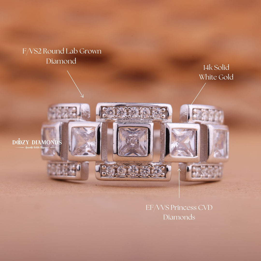 Princess & Round Diamond CVD EF/VVS Unique Brick Wedding Band