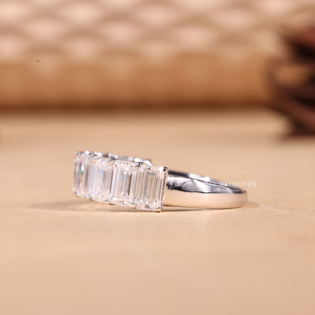 Emerald Cut Lab Grown Diamond EF/VVS Half Eternity Wedding Band