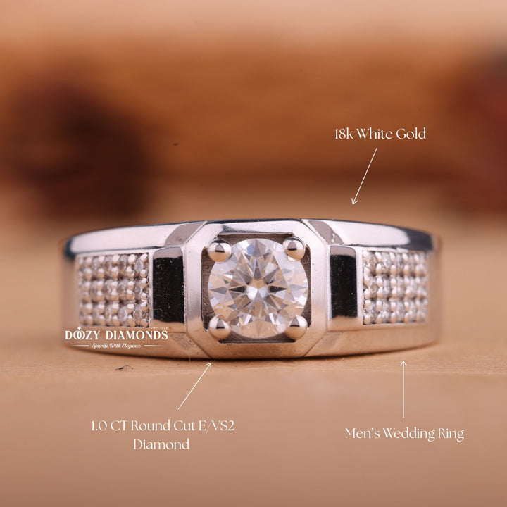 1.0CT Round Cut Lab Grown F/VS1 Diamond Men's Wedding Ring