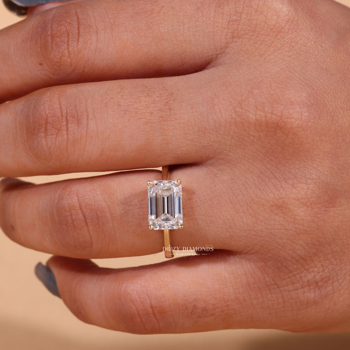 3.0CT-4.0CT East West Emerald Cut F/VS2 Lab Grown Diamond Engagement Ring