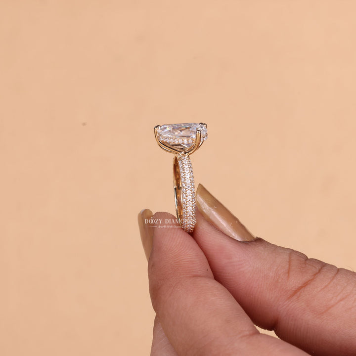 Pear & Emerald Cut Lab Grown Toi et Moi Diamond F/VS1 Micro Pave Engagement Ring