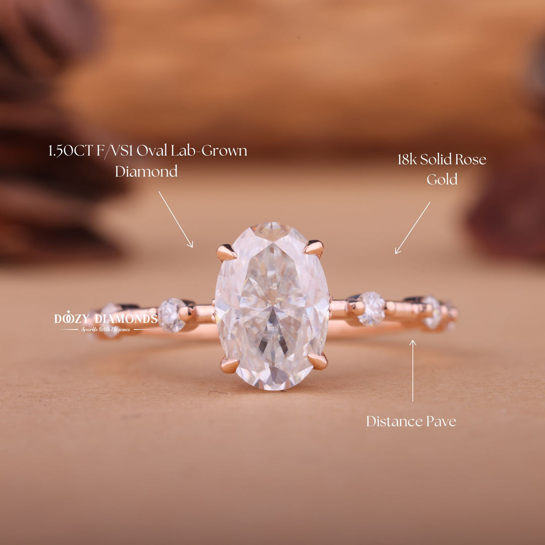1.50CT-2.50CT Oval F/VS1 Lab Grown Diamond Distance Pave Engagement Ring