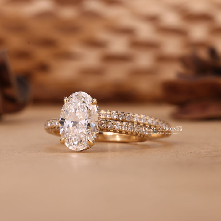 2.50CT Oval Cut EF-VS2 Lab Grown Micro Pave Engagement Ring with Wedding Band