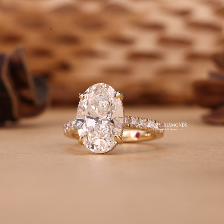 3.0CT-4.0CT Oval Cut F/VS1 Hidden Halo Lab Grown Diamond Engagement Ring