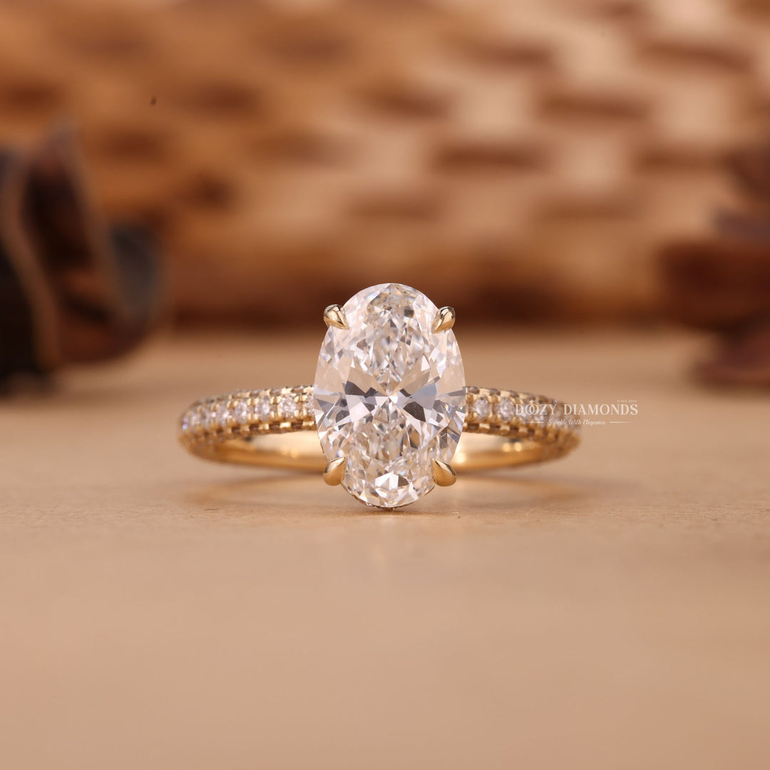 2.50CT-3.50CT Oval Cut F/VS1 Lab Grown Hidden Halo Diamond Engagement Ring