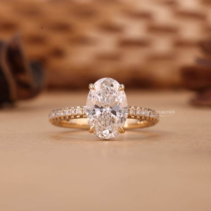 2.50CT-3.50CT Oval Cut F/VS1 Lab Grown Hidden Halo Diamond Engagement Ring