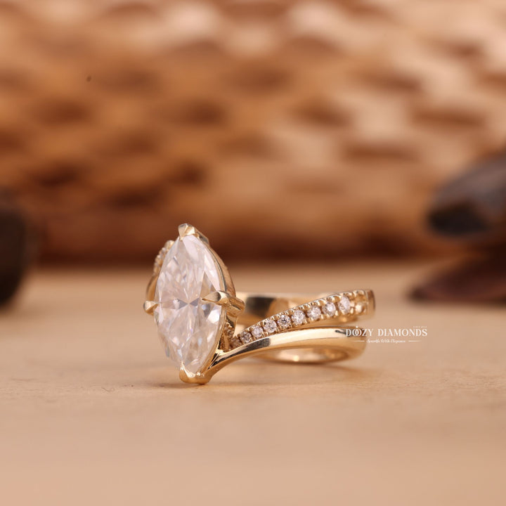 2.0CT Marquise Cut EF-VS2 Lab Grown Unique Engagement Ring with Open Wedding Band