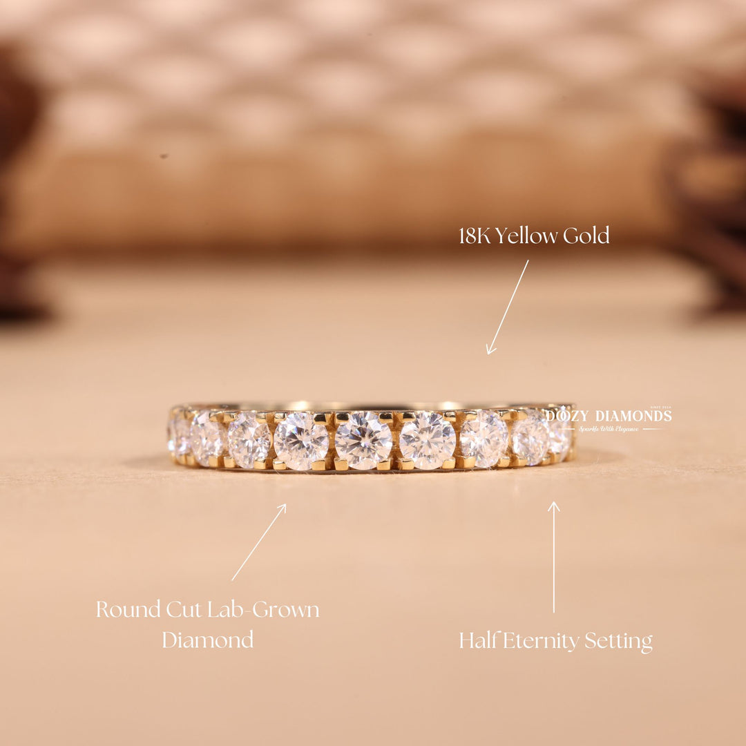 Round Cut Lab Grown Diamond EF/VVS Half Eternity Wedding Band