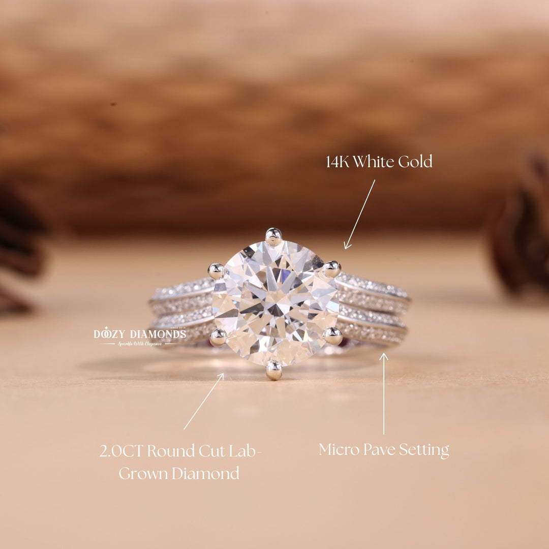 2.0CT Round Cut EF-VS2 Lab Grown Pave Engagement Ring with Stacking Curved Wedding Band