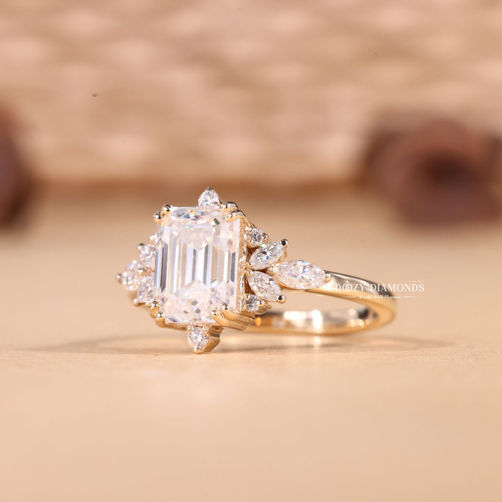 1.50CT-2.50CT Emerald Cut E/VS1 Lab Grown Diamond Cluster Engagement Ring