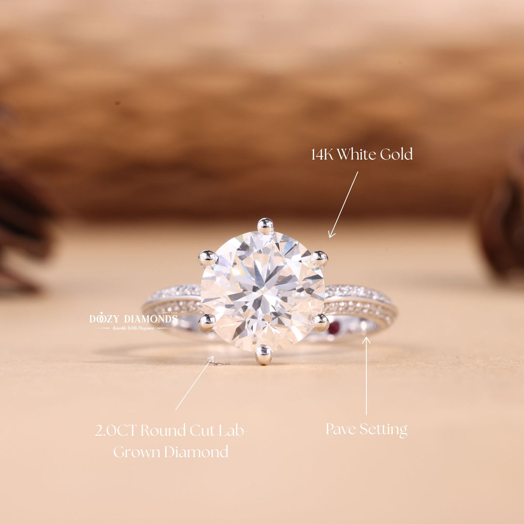 1.50CT-2.50CT Round Cut F/VS2 Lab Grown Diamond Micro Pave Engagement Ring