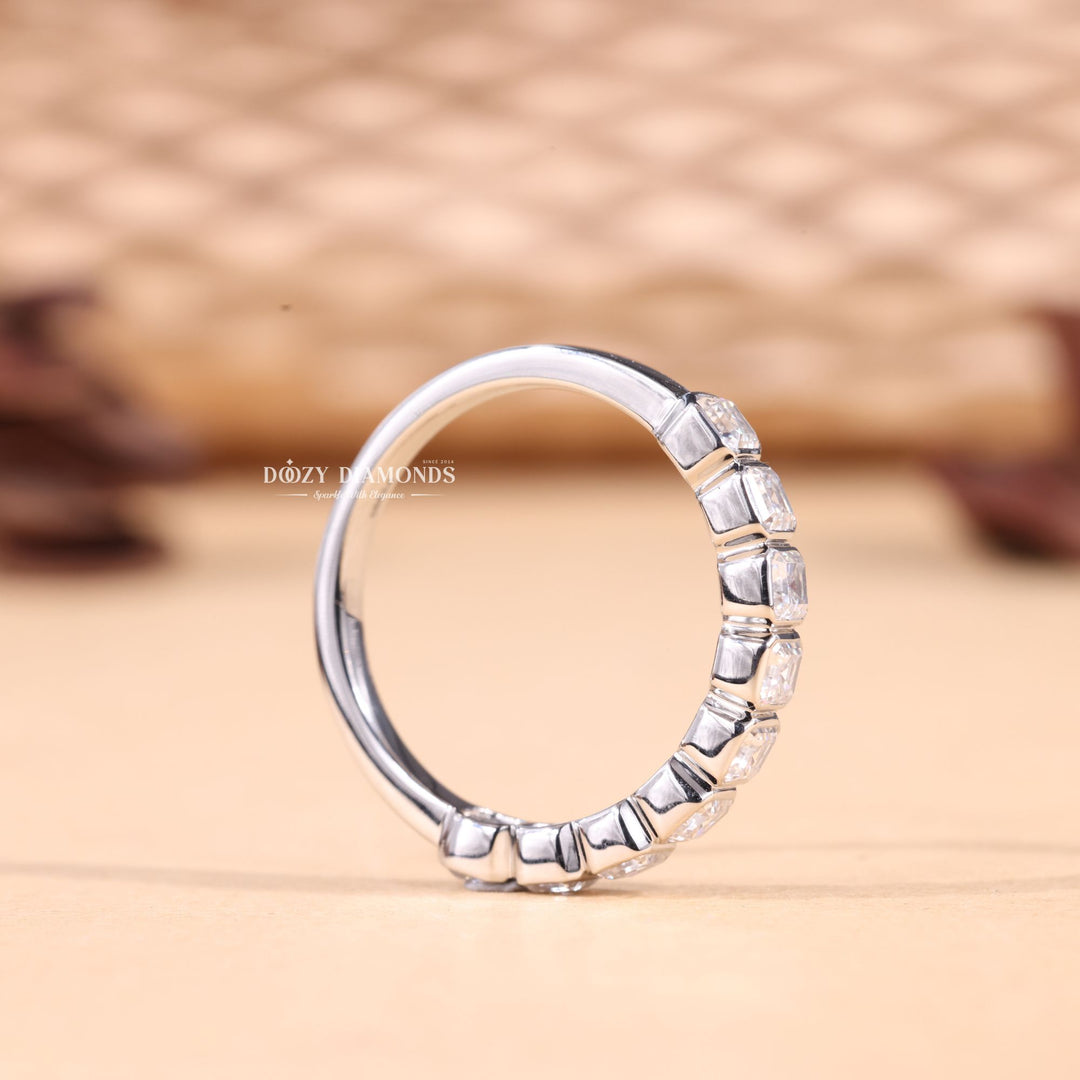 Asscher Cut Lab Grown Diamond EF/VVS Bezel Set Half Eternity Wedding Band