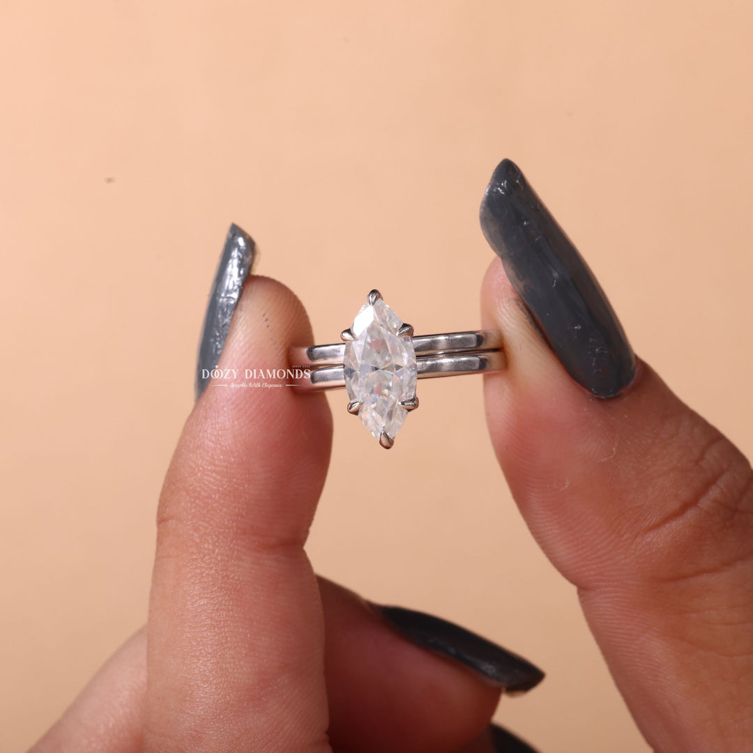1.50CT Marquise Cut EF-VS2 Lab Grown Solitaire Wedding Ring with Solid Gold Band