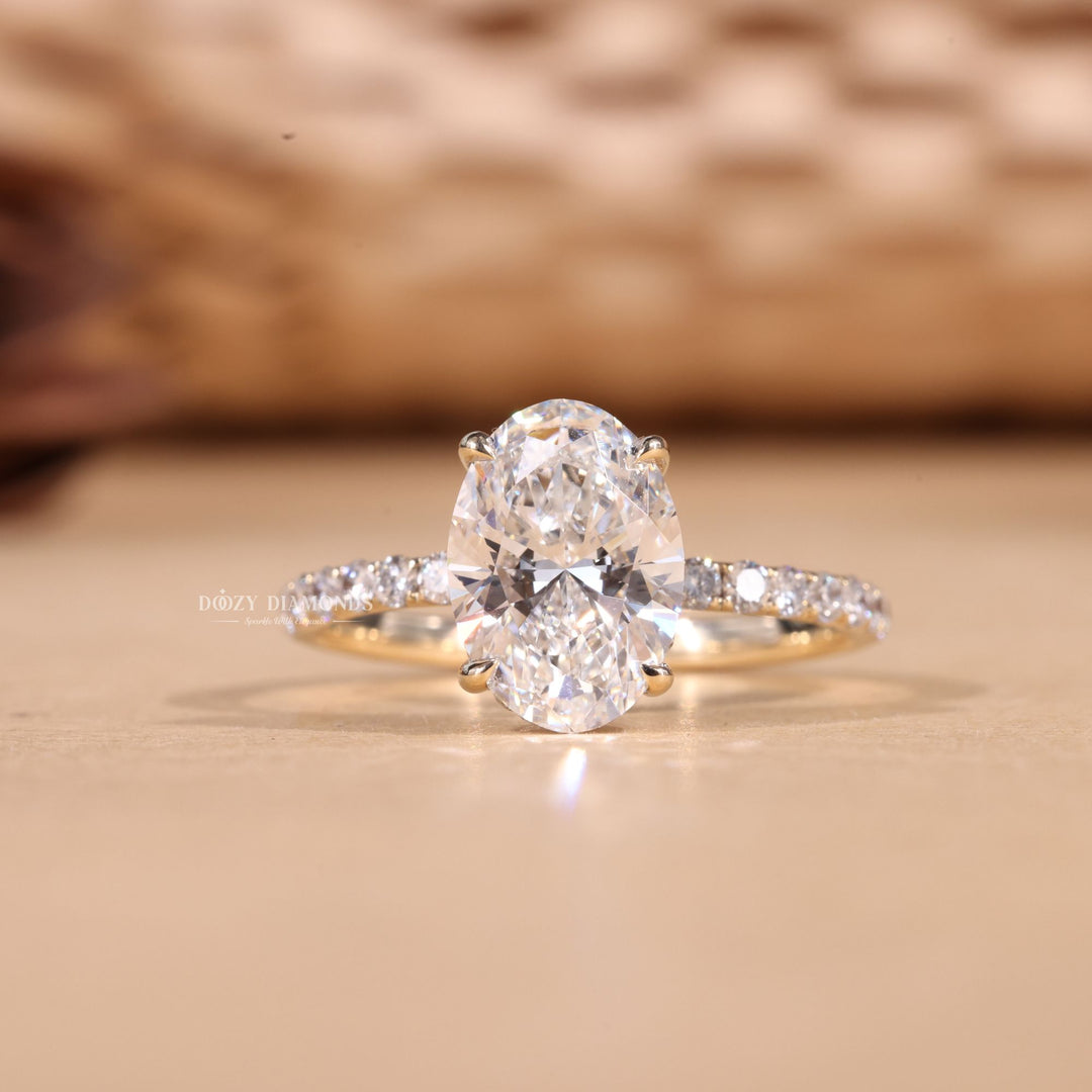 2.50CT-3.50CT Oval Cut E/VS2 Lab Grown Hidden Halo Diamond Engagement Ring