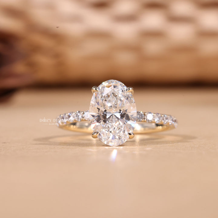 2.50CT-3.50CT Oval Cut E/VS2 Lab Grown Hidden Halo Diamond Engagement Ring