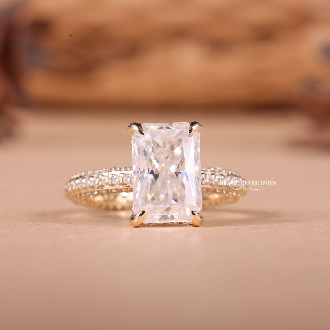 3.0CT-4.0CT Radiant E/VS2 Lab Grown Diamond Micro Pave Engagement Ring