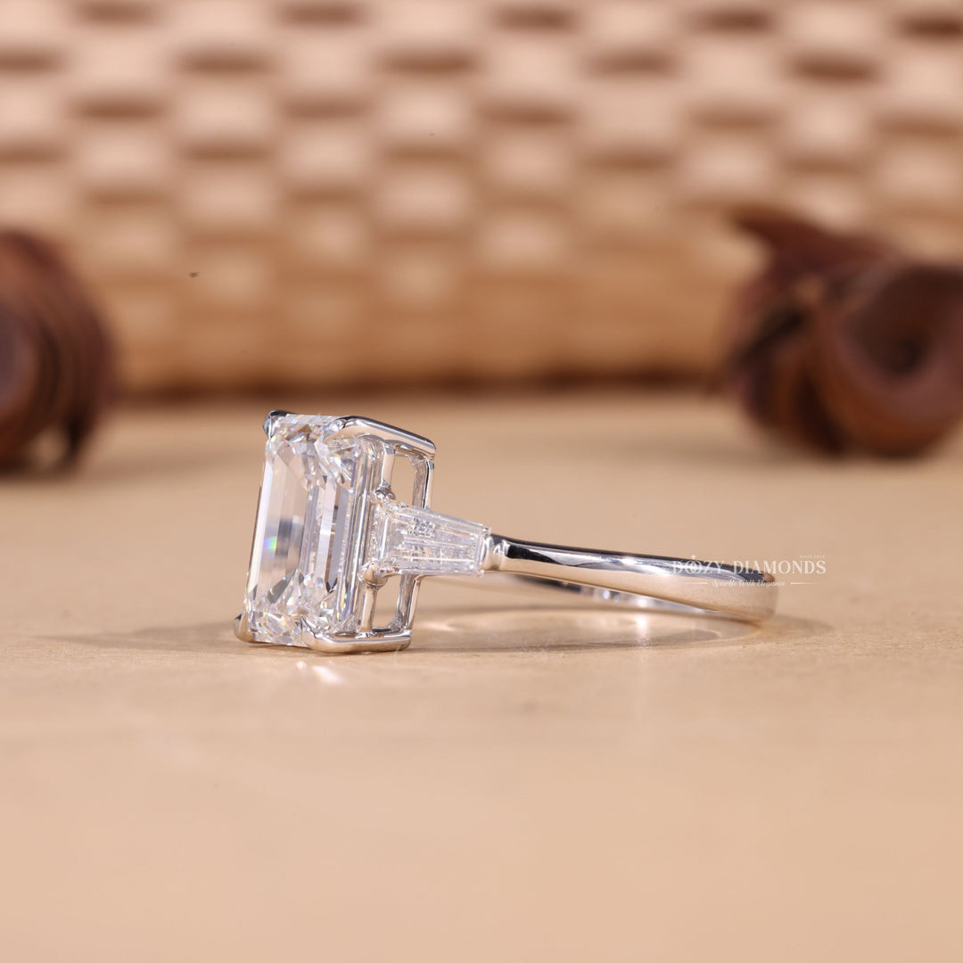 3.0CT-4.0CT Emerald Cut F/VS1 Lab Grown Three Stone Diamond Engagement Ring