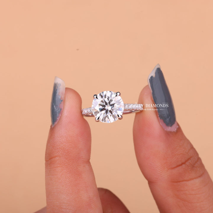 2.0CT-3.0CT Round F/VS1 Lab Grown Diamond Hidden Halo Engagement Ring